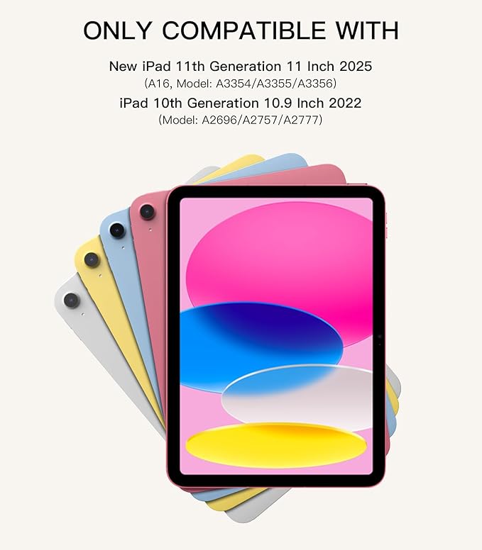 MoKo Touch Keyboard Case for iPad (A16) 11th Generation 11 inch 2025, iPad 10th Generation 10.9 inch Case with Pencil Holder, 7 Colors Backlit Multi-TrackPad Detachable Bluetooth Keyboard,Nosegay Pink