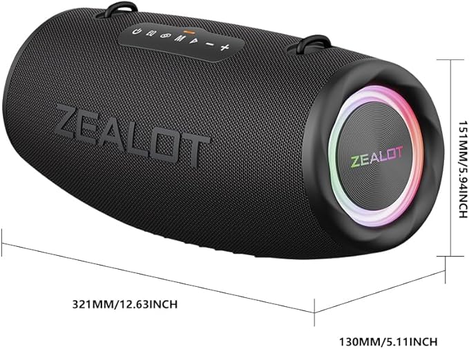 ZEALOT 80W Portable Bluetooth Speaker, Stereo Sound with Deep Bass,IPX6 Waterproof, LED Light,Bluetooth 5.2, Indoor/Outdoor Speaker for Party, Gathering, Pool, Camping,Travel (Black)