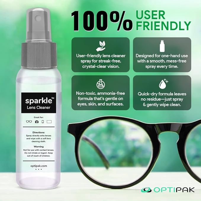 Sparkle Anti-Reflective Lens Cleaner Spray kit | (1) 1oz Glasses Cleaner Spray + (1) Microfiber Cloth for Eyeglasses, Sunglasses, Lenses, Screens and Camera Cleaning Kit (2 Piece Set)