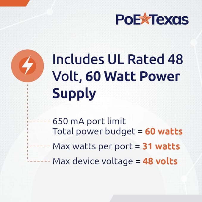 PoE Texas 8 Port Injector - 10/100 Passive Power Over Ethernet With 48V 60W UL Power Supply - 802.3af for VoIP Phones, WiFi Access Points, IP Cameras - Add to A Non-PoE Switch