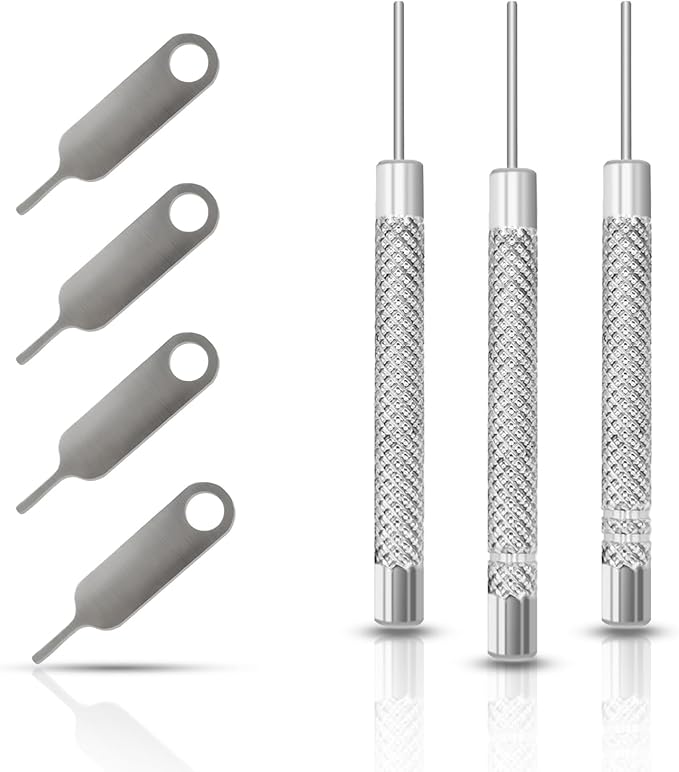 7 Pcs SIM Card Removal Tool - SIM Ejector Tool Tray Eject Pins Compatible with All Smartphone iPhone iPad Samsung HTC, Includig 3 Size Watchchain Link Remover