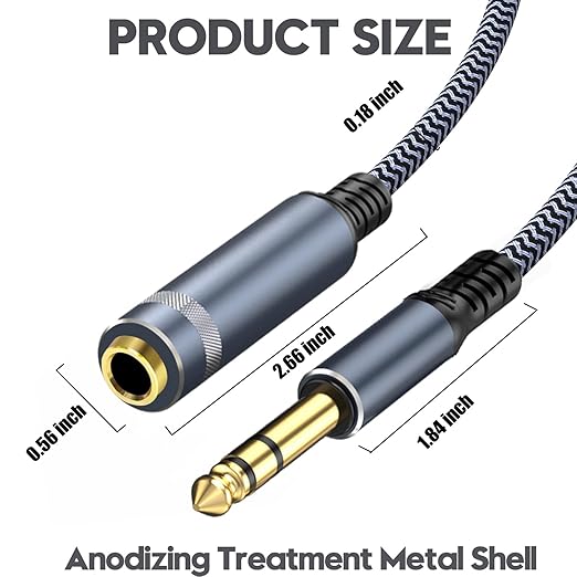 1/4 inch Extension Cable 15ft, 1/4" inch Male to Female Stereo Guitar Extension Cable