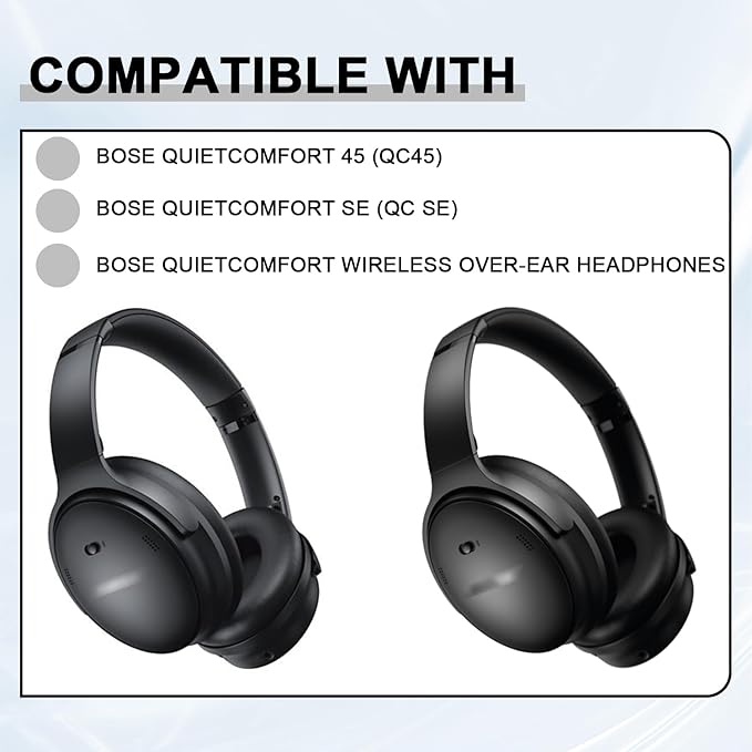 Replacement Ear Pads for Bose QuietComfort 45 (QC45)/QuietComfort SE (QC SE)/Quiet Comfort Headphones, Ear Cushions, Headset Earpads, Ear Cups Cover with Soft Protein Leather (Black)