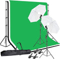 Photo Video Studio 10 x 8.5ft Stand with Muslin Backdrop (Green/White/Black) & 85W 5500K Led Bulb & Umbrella Lighting Kit Photography Background Support System Kit,Clamp, Carry Bag