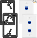 VCE 2-Port Ethernet Wall Plate (UL-Listed), CAT6 Wall Plate and Jack, RJ45 Keystone Wall Outlet with Single Gang Low Voltage Mounting Bracket, Blue 2-Pack