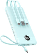 VEEKTOMX Portable Charger with Built-in Cables 10000mAh Power Bank for iPhone Slim Fast Charge USB C Battery Pack Travel Essentials Powerbank Compatible with iPhone, Samsung, Android, etc