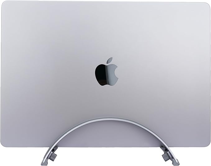 Adjustable Vertical Laptop Stand - 6061 Aluminum, CNC Precision, Anodized Finish, Fits All Laptops Including 17-inch, Ventilated Design, Anti-Slip Silicone Pads, ARC Shaped Stands