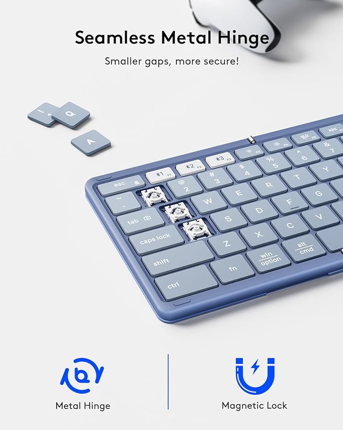 Samsers Foldable Bluetooth Keyboard with Touchpad, Full-Size Wireless Folding Keyboard with PU Leather, Portable Travel Keyboards for iOS Android Windows Mac OS, Support 3 Devices (BT5.1 x 3), Blue