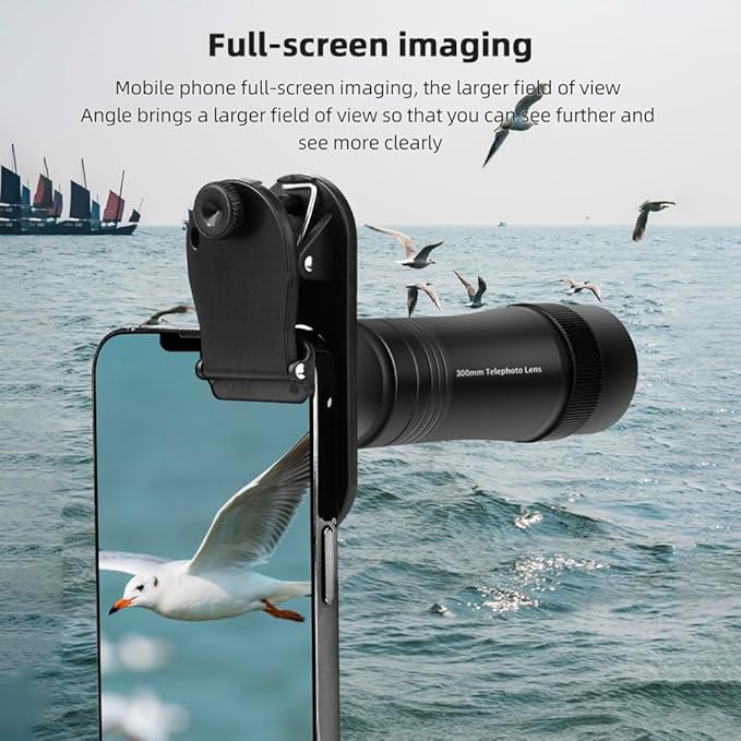 Andoer 300MM Phone Telephoto Lens for Smarphone Zoom Lens 10X with Universal Lens Clip Cleaning Cloth Storage Bag for Hiking Camping Wildlife Observation Moon Sports Game Concert Watching