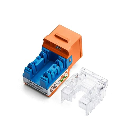 trueCABLE Cat5e Keystone Jack, Unshielded (UTP), 90 Degree Punch-Down, PoE++ (4PPoE) 100W, UL Listed, ETL Verified, ANSI/TIA Certified, Modular RJ45 Female, Orange, 12 Pack