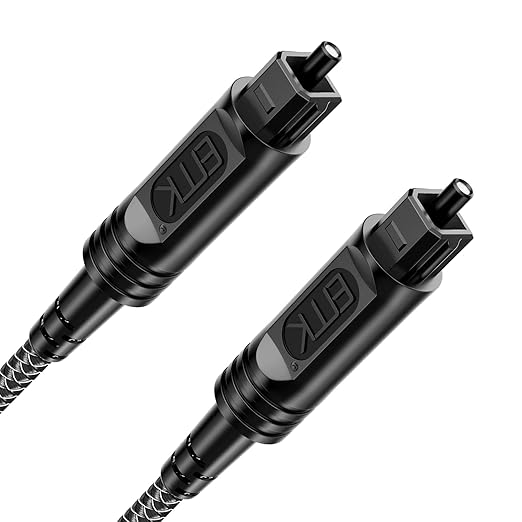 EMK Digital Optical Audio Cable [24 Feet/7.6M] - Slim Nylon Braided Toslink Fiber Optic Cable for Sound Bar, TV, Home Theater, PS4, Xbox, Blu-Ray Player & More - High-Speed SPDIF (Black1)