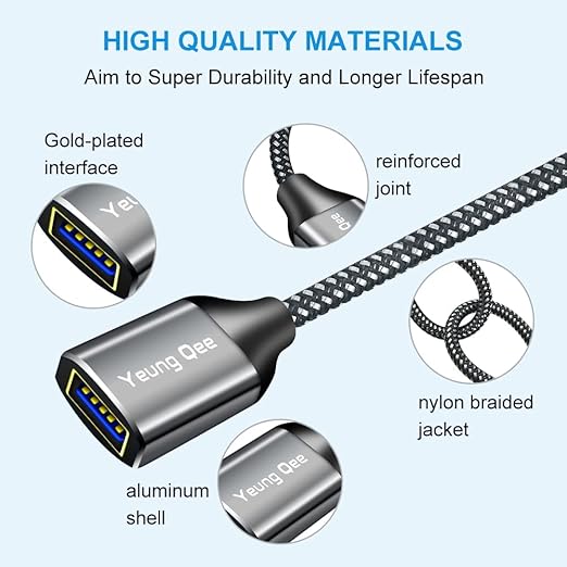 USB 3.0 Extension Cable 1.5 ft,5Gbps High Speed USB 3.0 Type A Male to Female Extension Cord,USB Extension Lead Compatible with USB Flash Drive, Hard Drive, Card Reader,Scanner,Keyboard (1.5FT,2 Pack)