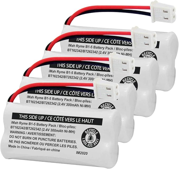 iMah BT162342/BT262342 2.4V 300mAh Ni-MH Cordless Phone Battery Pack, Also Compatible with BT183342/BT283342 AT&T EL52351 TL90070 VTech CS5119 DS6511 DS6722 LS6305 Handset, 4-Pack