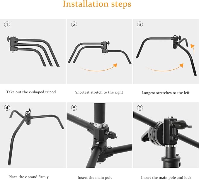 LOMTAP C Stand Light Stand Stainless Metal Photography Kit - Heavy Duty 10.8ft/330cm Vertical Pole, 4.2ft/128cm Boom Arm, Adjustable Base, Water Sandbag, 2 Grip Heads, 3 Clips for Softbox, Reflector