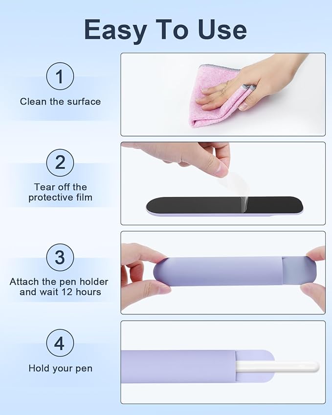eZAKKA Silicone Pencil Holder For Most Pens,Pencils, 7.8 inch Self-Adhesive Stick To Notebooks,Diary, Desks,Tablet, Purple, 1 Pack