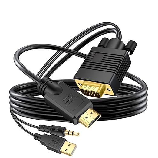 VGA (Sources) to HDMI(Display) Cable 10ft with Audio, VGA to HDMI Adapter Cable Compatible Well Witch Computer/Projector/Laptop to Monitor/TV