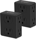 Multi Plug Outlet Splitter, Unidapt Multiple Outlets Extender Adapter with 6 AC Sockets, Side Splitter Box, Wall Power Plug Expander for Home Hotel Office Dorm Essentials, 2-Pack (Black)