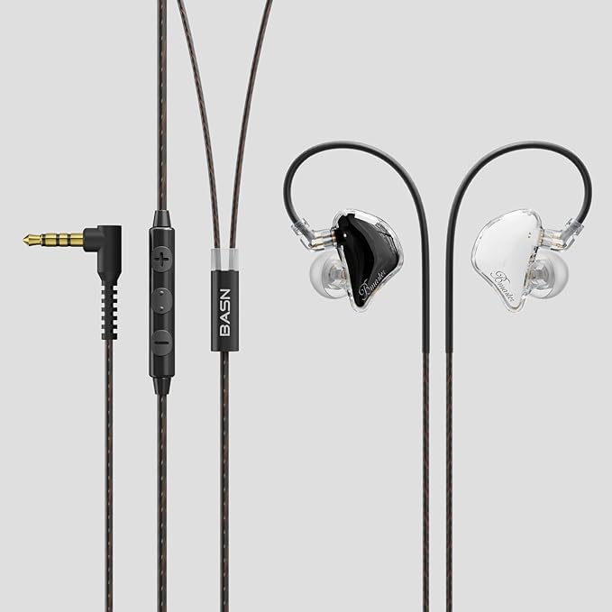 BASN Bmaster Triple Driver in-Ear Monitors Headphones with Powerful Deep Bass, HiFi Stereo IEM Earphones with Upgraded Detachable 2-Pin Cables for Musicians (White/Black, 2-Pin)