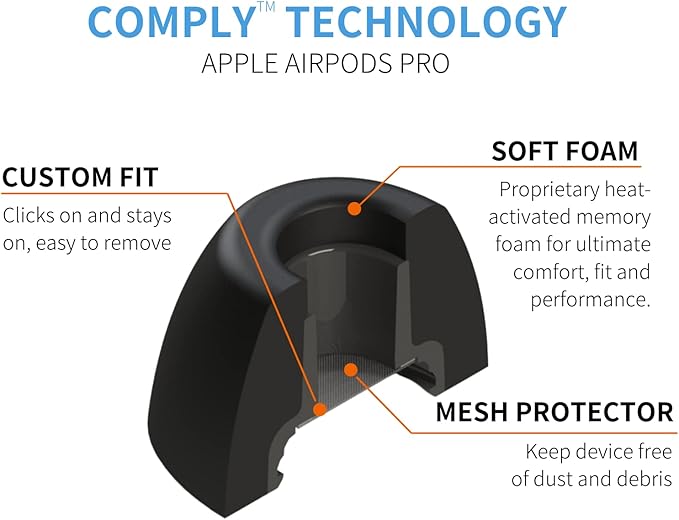 Comply Memory Foam Replacement Earbud Tips for Apple AirPods Pro 1 & 2 | Ultimate Comfort, Secure Fit, Superior Noise Isolation | Anti Slip, Prevent From Falling Out | Black, Small (3 Pairs)