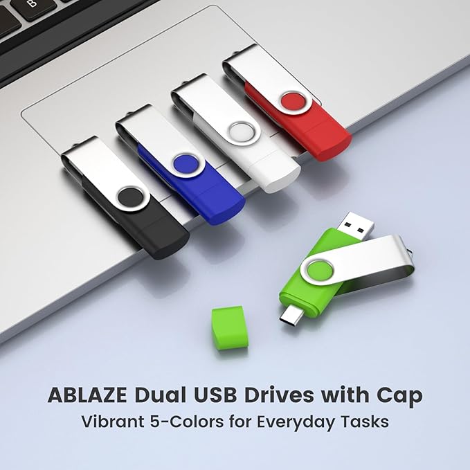 Customizable 32GB Flash Drive 10 Pack, ABLAZE Dual USB 2.0+ Type C Thumb Drives with Logo Personalized USB Memory Sticks (Mixed Colors)