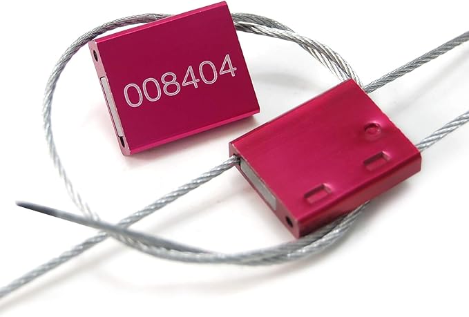 Leadseals(R) 50 Red Steel Cable Seals Metal High Security Seals Numbered Truck Trailer Seal Anti-Tamper Pull-Tite Security Tags Aluminum Body Transport Shipping Seal Self-Locking Safety Ties ISO 17712