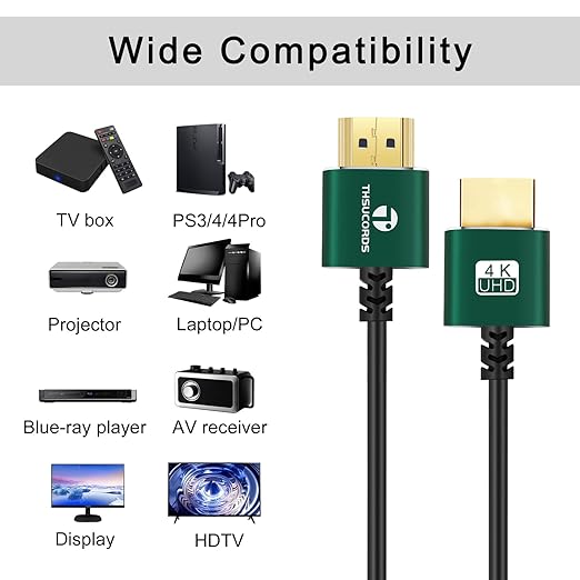Thin HDMI to HDMI Cable 3.3FT 2 Pack, Ultra Slim & Flexible HDMI Cord Supports High Speed 4K@60Hz 18gbps 2160p 1080p