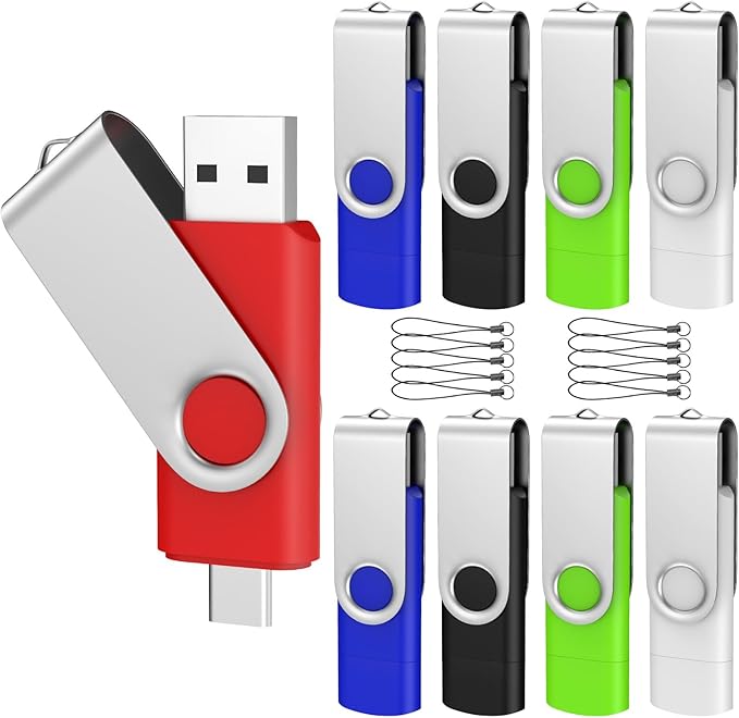 ABLAZE 64GB USB C Flash Drive 10 Pack, OTG USB 2.0 + Type C Memory Stick Dual Type C Thumb Drive Compatible with iPhone 16/15, Android Smartphone, Computers, Tablets, Mac,iPad,PC