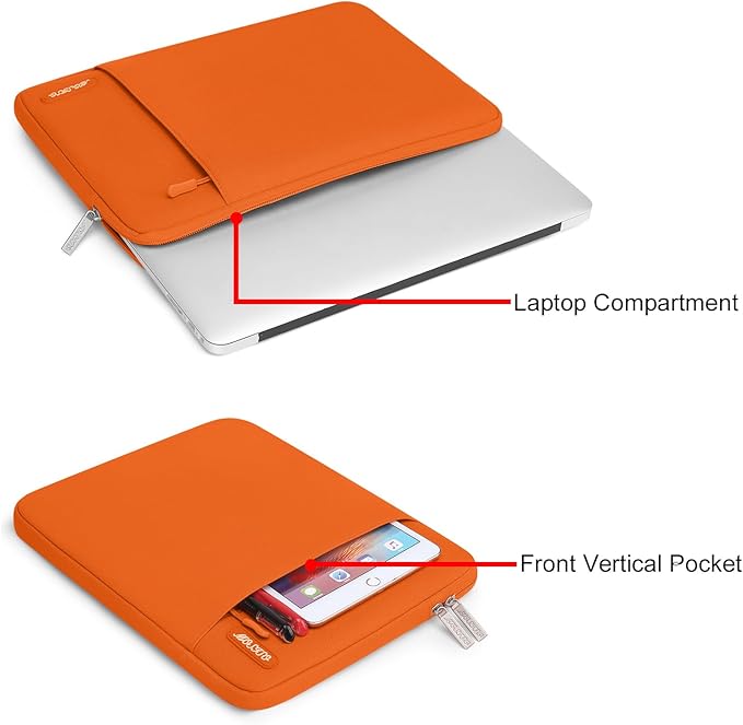MOSISO Laptop Case 13.3 inch, 13-13.3 inch Laptop Sleeve Compatible with MacBook Air/Pro 13 / Pro 14, HP Dell ASUS Lenovo Notebook, Polyester Vertical Computer Sleeve Bag with Pocket, Orange