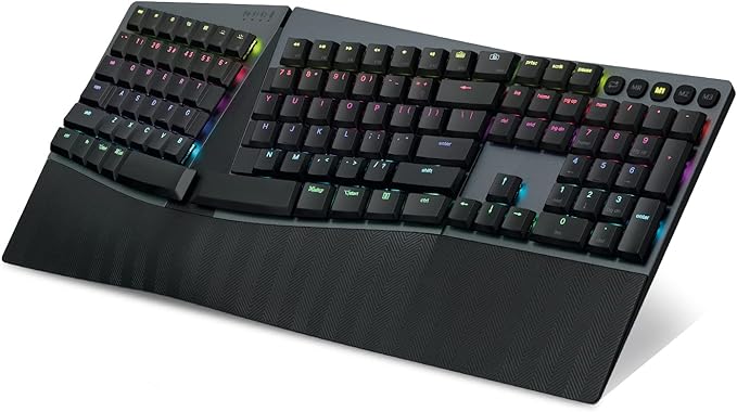 Perixx PERIBOARD-835RD Wireless Ergonomic Mechanical Keyboard - RGB Backlit - Low-Profile Red Linear Switches - Multi-Device Connection - Compatible with Windows and Mac OS X - US English