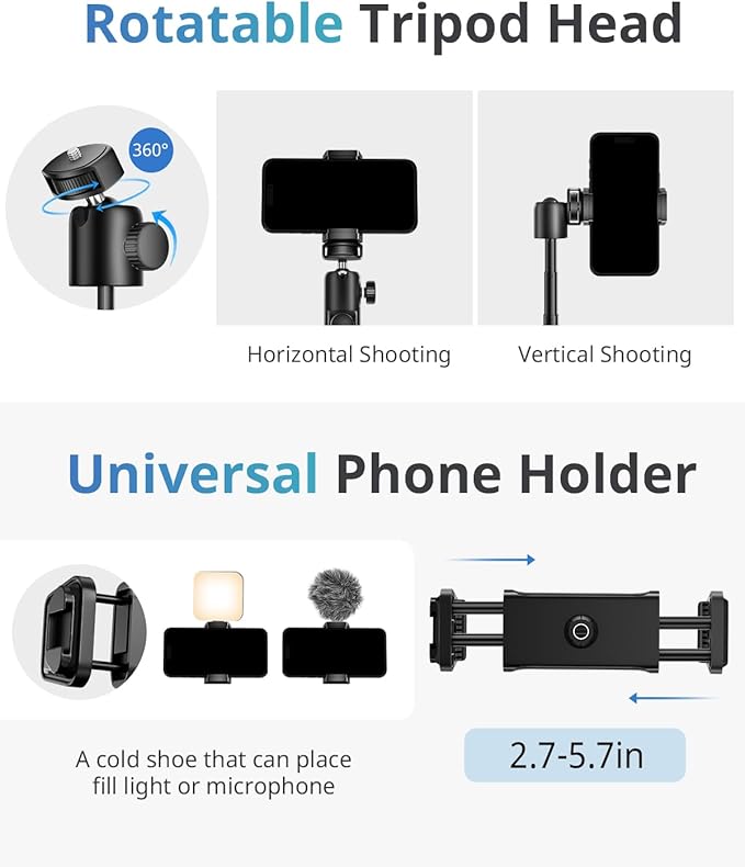 UBeesize Extendable Phone Tripod, Flexible Tripods with Remote, 3 in 1 Selfie Stick with Gopro Mount, iPhone Stand for Recording, Volgging, Live Streaming Fit for Cell Phones, Canon Sony Cameras