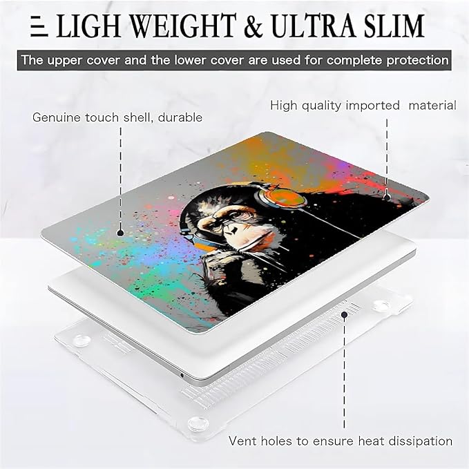 Compatible with MacBook Air 13.3 13.6 Inch Case 2022 2021 2020 2019 Plastic Hard Shell Case Cover,13.6 Air (A2681) M2 2022, Monkey