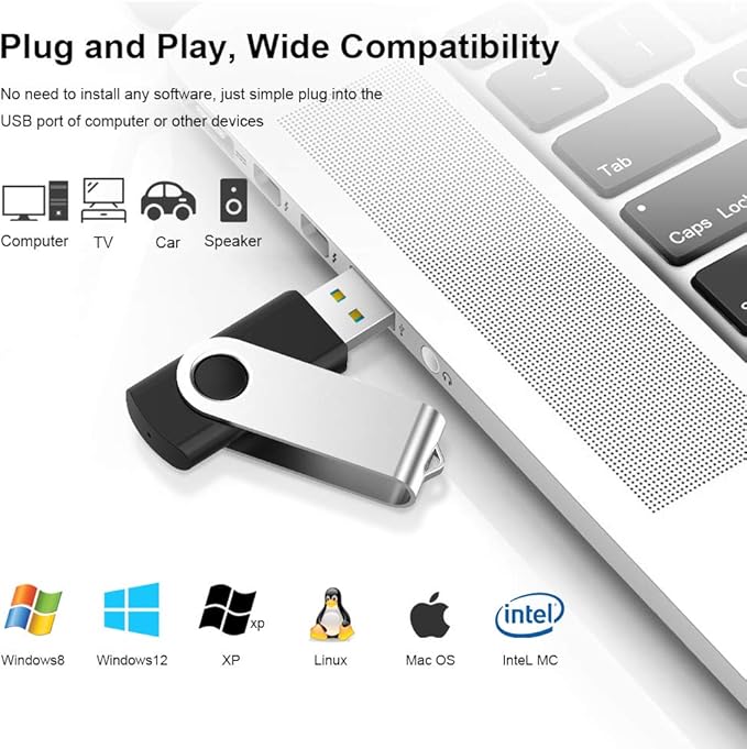 KEXIN 100 Pack 8 GB Flash Drive Bulk USB Flash Drive Thumb Drive Bundle USB Flash Drives Swivel Design Memory Stick USB 2.0 Black