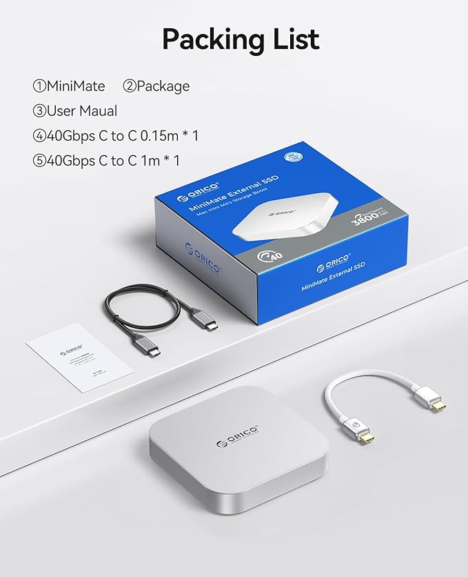 ORICO MiniMate Pro 1TB External SSD Compatibility with Mac mini M4, 40Gbps High Speed Trasmission, Portable Solid State Drive, M4Pro