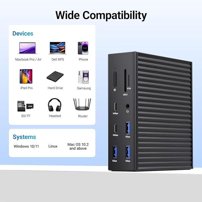 ACASIS USB C Docking Station Dual Monitor,16-in-1 Laptpop Docking Station with 2* HDMI,VGA,2.5G Ethernet,SD/TF,10Gbps USB-C 3.1,3.5mm Audio,PD100W,USBC Hub for MacBook/Dell/Lenovo/HP/ThinkPad (Black)