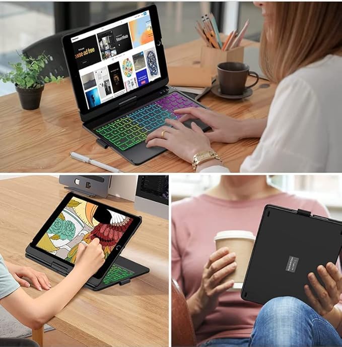 Rotatable Keyboard Case for iPad Air 11 Inch (M3/M2)/ Air5/Air4/iPad Pro11 2022/2021/2020, Backlits Bluetooth Touchpad Keyboard Smart Cover with Pencil Holder, Silver