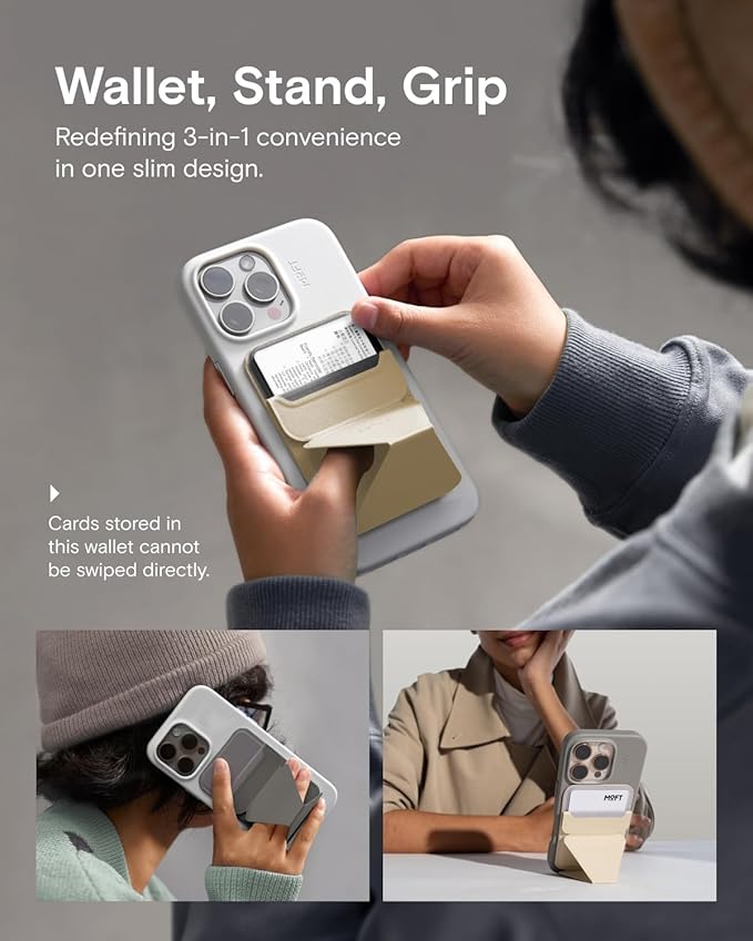 MOFT Magnetic Wallet Stand Compatible with iPhone 16/15/14/13/12 Series, Angle Adjustment MOVAS Phone Stand, Cool Grey