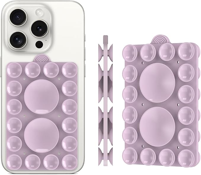 Double Sided Silicone Suction Phone Holder Mount,Compatible with iPhone and Android Cases Hands-Free Mirror Shower Phone Mount Strong Grip Holder (Violet, Double Sided 2PCS)