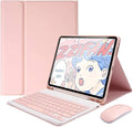 AnMengXinLing Keyboard Case for iPad mini 5 with Mouse, Detachable Wireless Bluetooth Keyboard Pencil Holder Slim Leather Smart Cover for iPad mini 5th Gen 2019, Pink