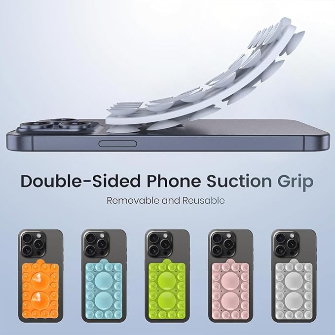 ZYCCER Double Sided Silicone Suction Phone Holder Mount,Compatible with iPhone and Android Cases Hands-Free Mirror Shower Phone Mount Strong Grip Holder (Light Blue, Double Sided 2PCS)