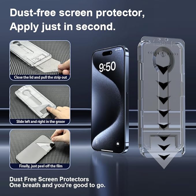 OneFish Screen Protector for Iphone 16 Pro, HD Clarity Tempered Glass Film 9H+ Hardness, with Hassle-Free Installation Frame, Dust-Free Bubble-Free Anti-Fingerprint, 2Pack
