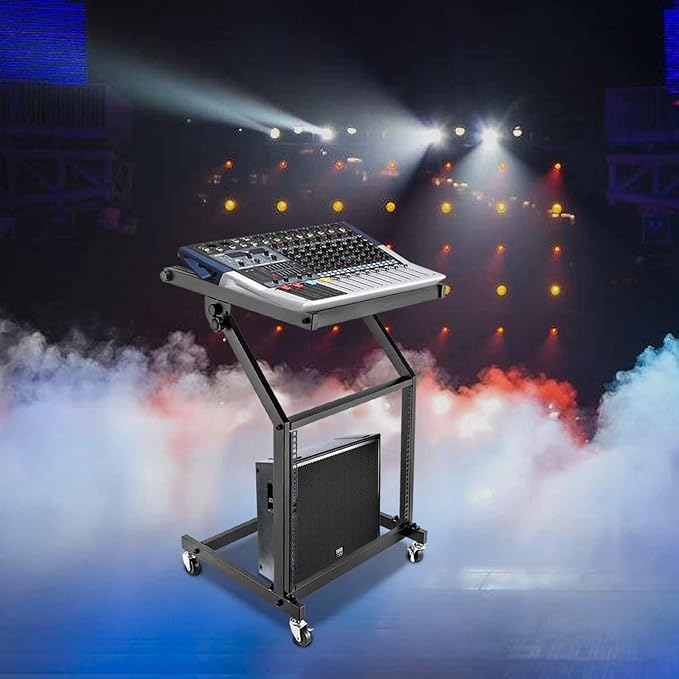 9U Professional DJ Stand Rack Mount DJ Mixer Stand Adjustable Stage Cart w/Wheel for Music Party Show Music Studios Performance Stages Concert Venues