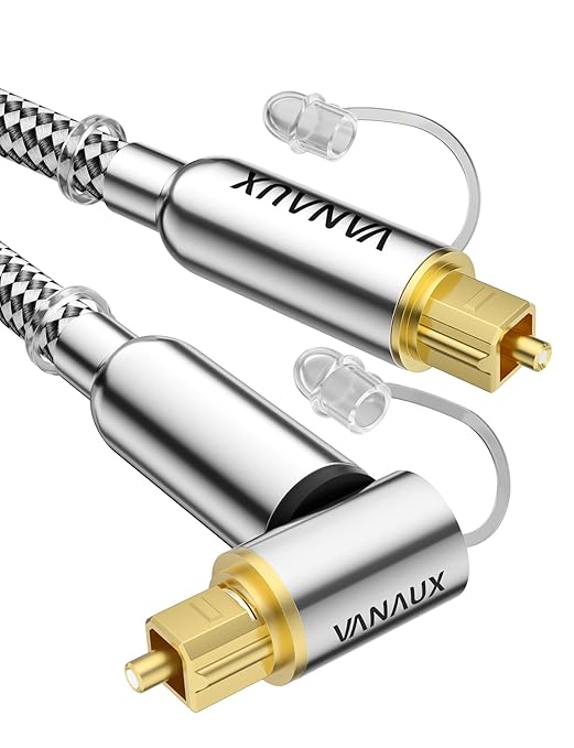 VANAUX 90-Degree Optical Audio Cable 6FT,Premium Fiber Optic Toslink Cable(24K Gold-Plated Connectors,Aluminum Alloy Shell,Braided Jacket)Ideal for Tight Spaces,Home Theater,Soundbars,Gaming Consoles
