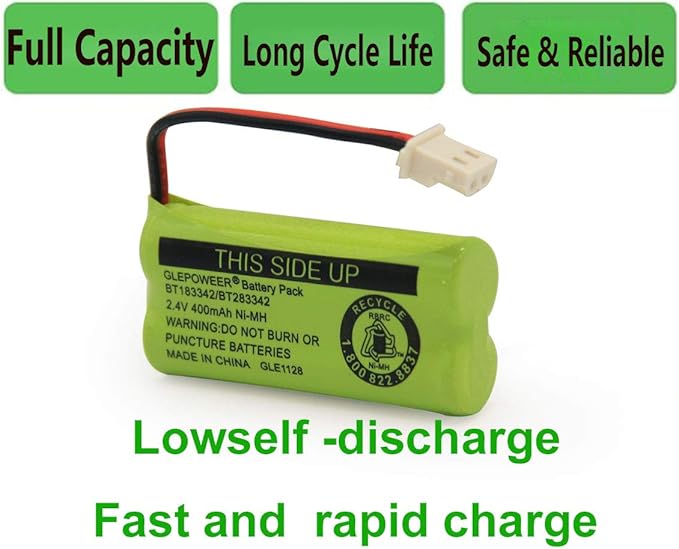 BT183342/BT283342 2.4V 400mAh Ni-MH Battery Pack, Also Compatible with Cordless Phone Batteries BT166342/BT266342 BT162342/BT262342 CS6709 CS6609 CS6509 CS6409 EL52100 EL50003(2 Pack)