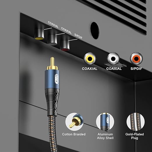 EMK Subwoofer Cable RCA to RCA Audio Cable 24K Gold-Plated Nylon Braided Double Shielded Digital Analogue Supports Amplifiers,Home Theater,Hi-Fi Systems,Subwoofer(15ft/5m)