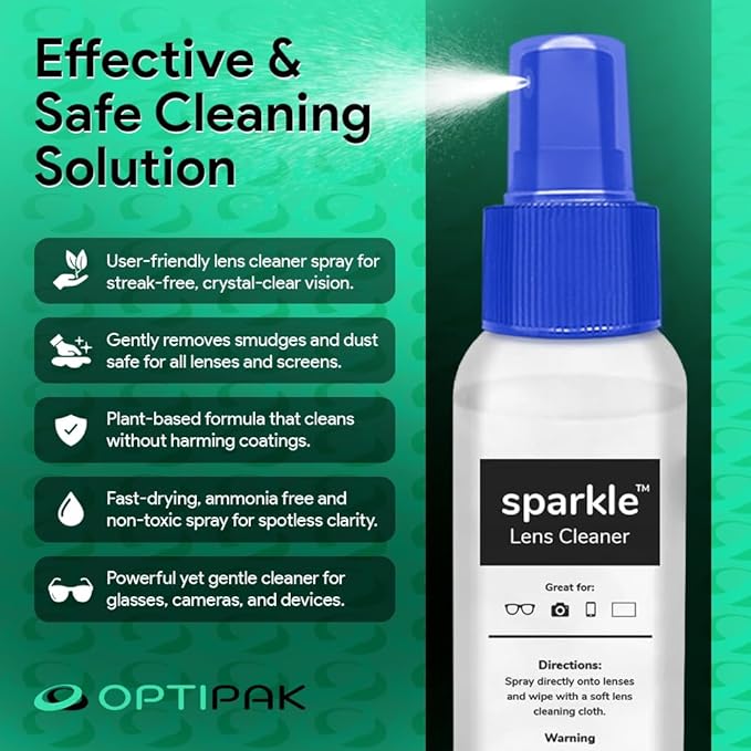 Sparkle Anti-Reflective Lens Cleaner Spray kit | (1) 1oz Glasses Cleaner Spray + (1) Microfiber Cloth for Eyeglasses, Sunglasses, Lenses, Screens and Camera Cleaning Kit (2 Piece Set)