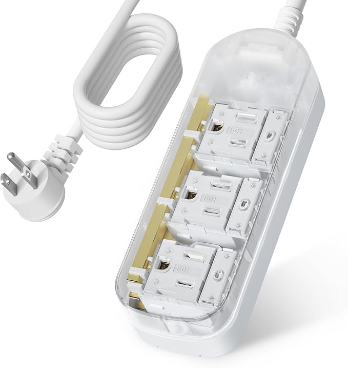 3 Outlets 6ft Extension Cord, Surge Protector Power Strip, 1875W Outdoor Power Strip Weatherproof, Mountable Small Power Strip for Office, Outdoor, Travel.