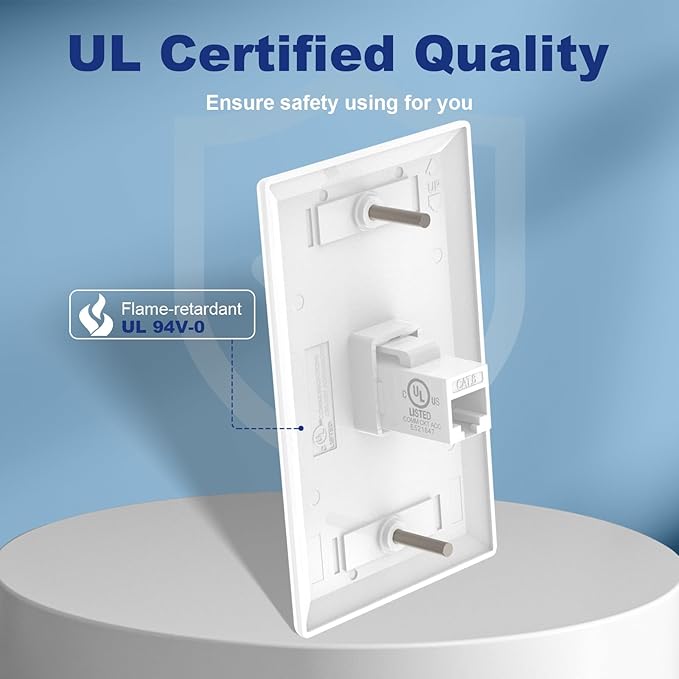 VCE Ethernet Wall Plate (UL-Listed), 1-Port CAT6 Wall Plate and Jack, RJ45 Keystone Wall Outlet with Single Gang Low Voltage Mounting Bracket, White 2-Pack