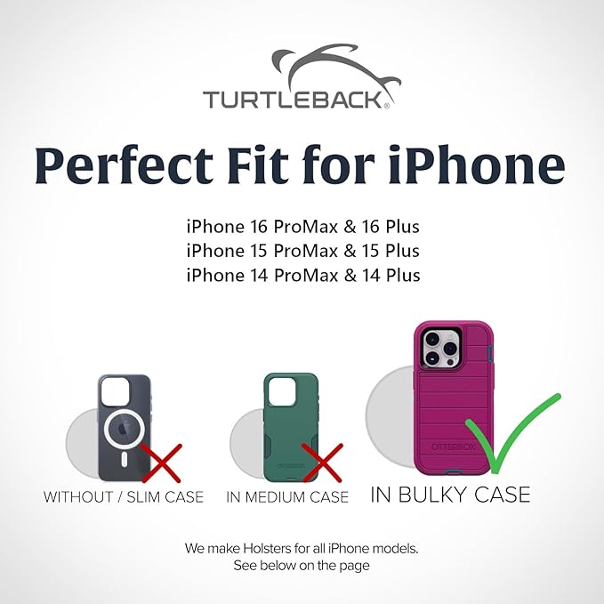 Turtleback Belt Clip for iPhone 16 Pro Max, 15 Pro Max, 14 Pro Max -Large- Fits w/Defender Bulky Style Cases, Premium Black Leather, Horizontal Belt Holder, Magnetic Closure, HD Rotating Clip