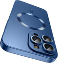 Magnetic for iPhone 15 Pro Case [Compatible with MagSafe][Built-in Camera Lens Protector] Slim Soft Silicone Bumper Shockproof Metallic Shine Phone Case (Blue)
