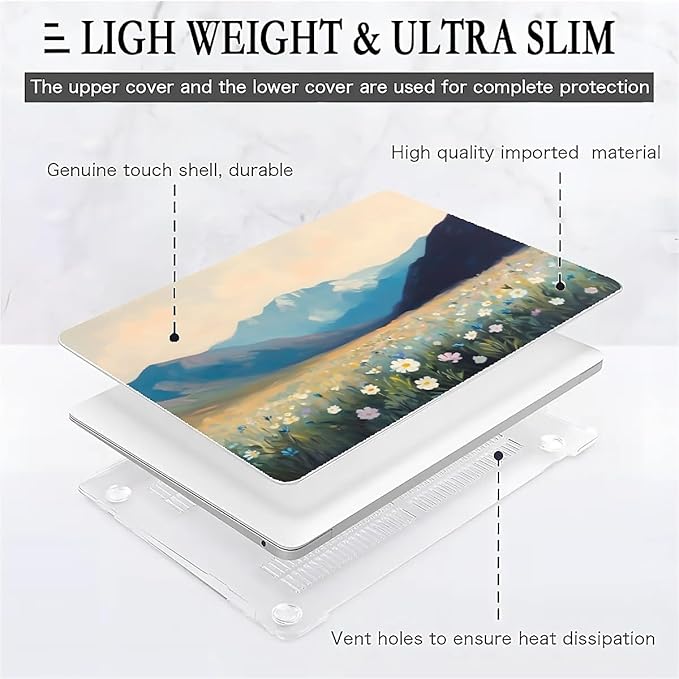 Compatible with MacBook Air 13.3 13.6 Inch Case 2022 2021 2020 2019 Plastic Hard Shell Case Cover,13.3 Pro(A1706/A1708/A1989/A2159/A2289/A2338), Wildflowers and Mountains